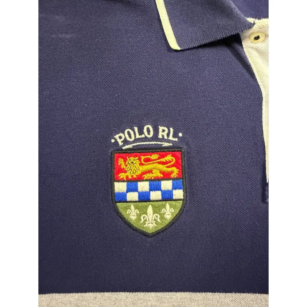 Polo Ralph Lauren Big Pony Colorblock Polo Shirt Crest Patch Navy Gray Men's XXL
